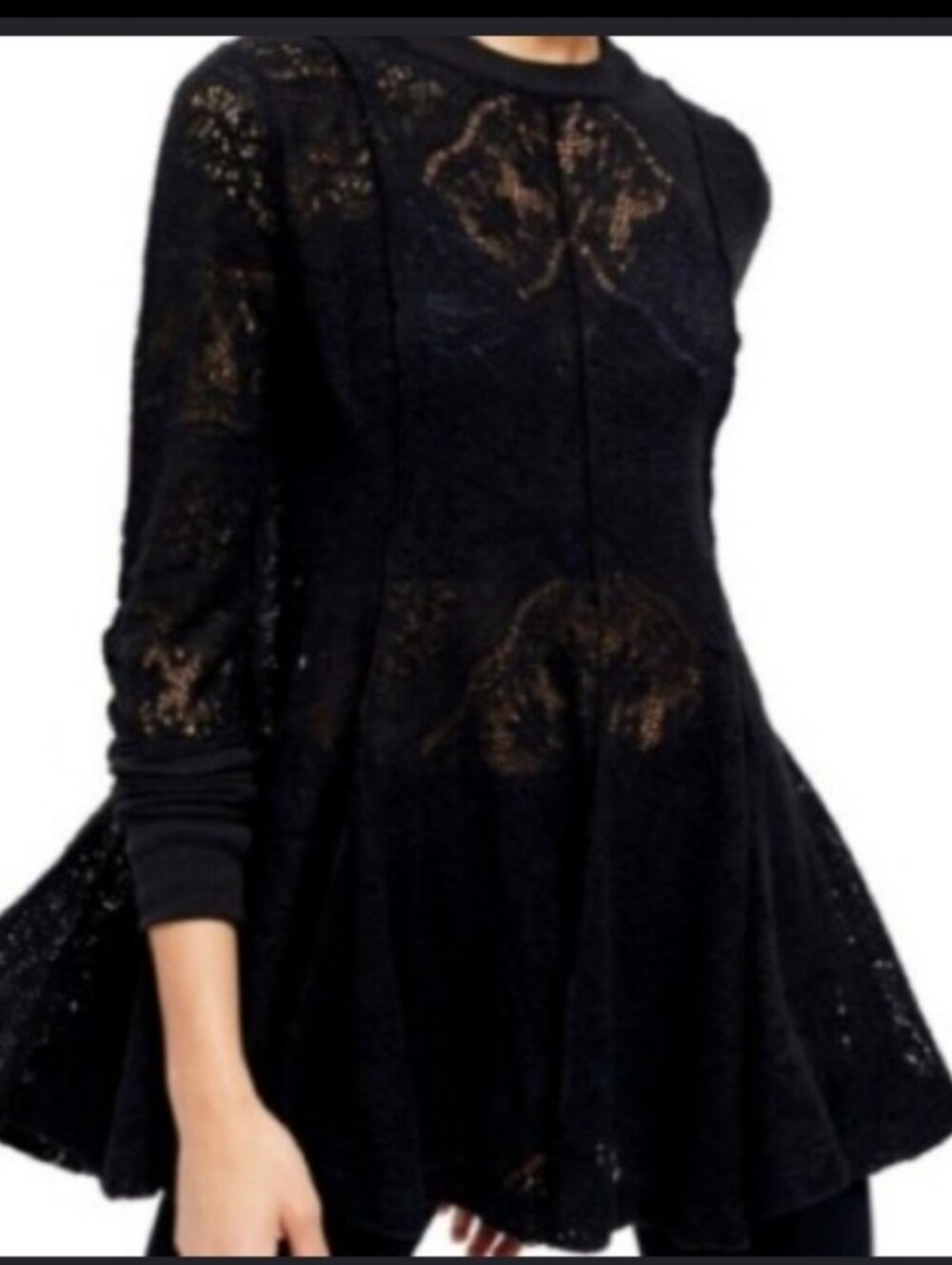 Free People Black Sheer Lace Tunic Mini Dress Small